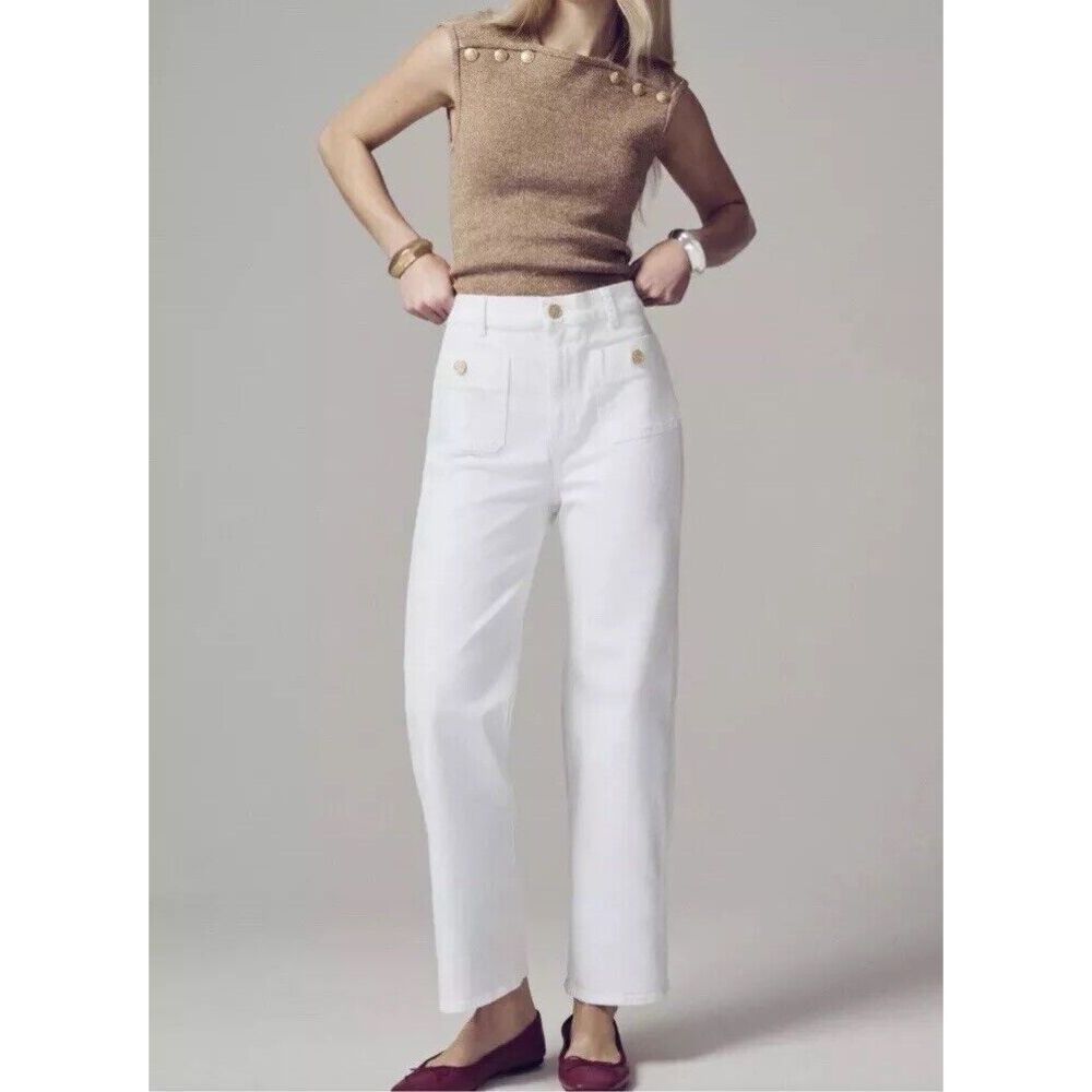 NWT J.Crew‎ Sailor slim wide-leg jean white (BX940) Women's 32